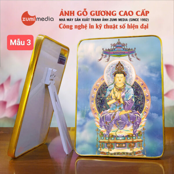 Tranh Phật Tỳ Lô Giá Na, Khung tranh gỗ gương cao cấp, bọc viền PVC mạ vàng - Hình ảnh 2