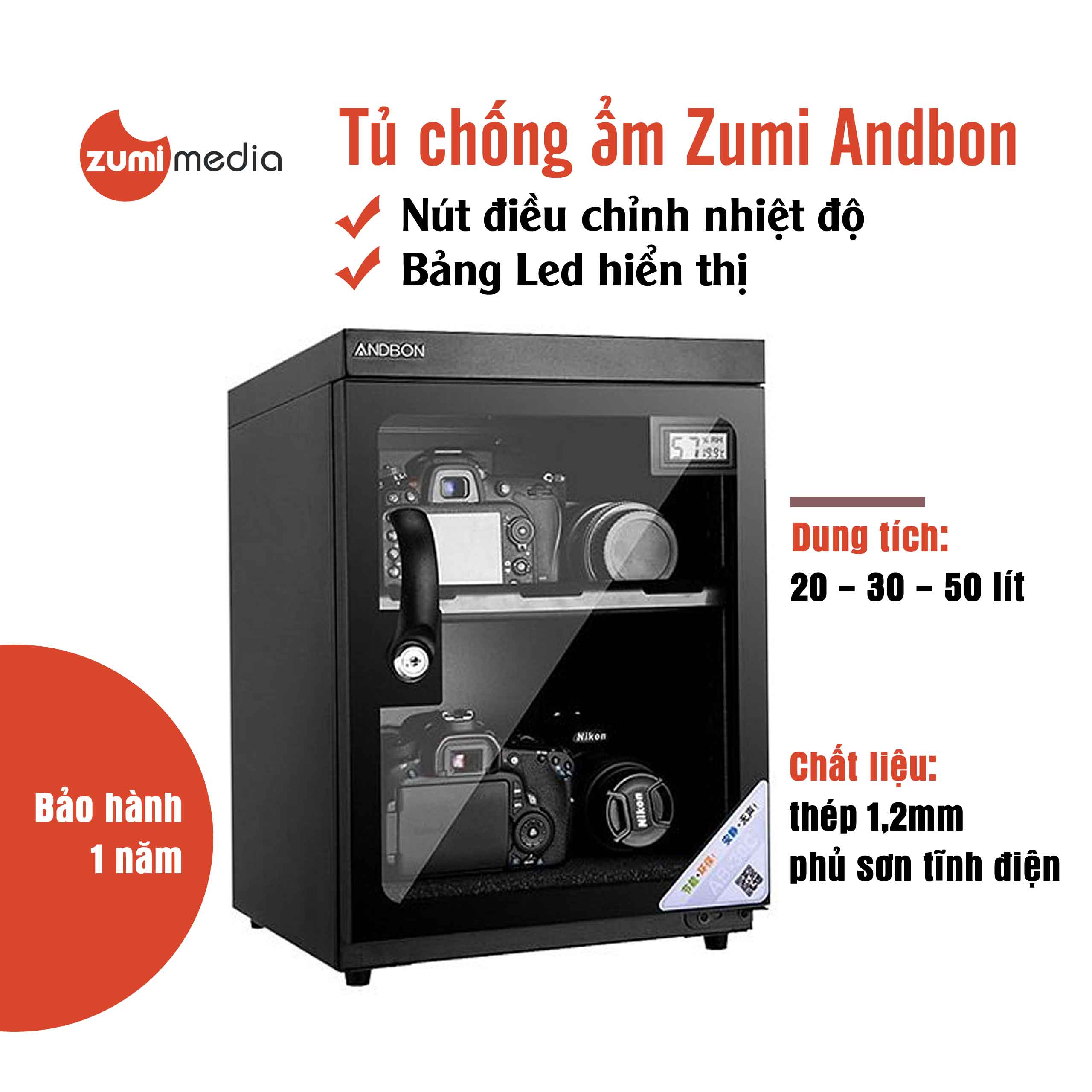 Tủ chống ẩm Zumi Andbon 21l-30l-50l loại thép