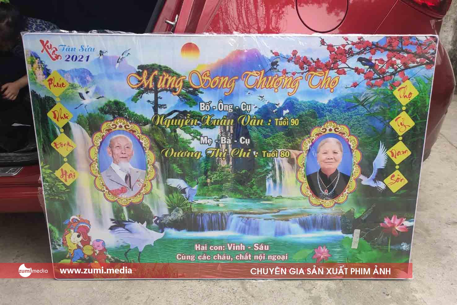 Tranh Mừng Thọ, in tranh gỗ gương cao cấp