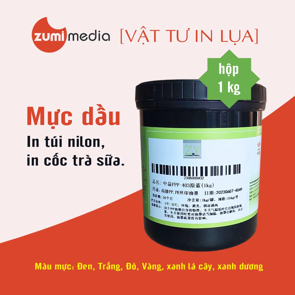 Mực In PPF Zumi Media Đủ Màu: in Túi Nilon, Cốc Trà Sữa